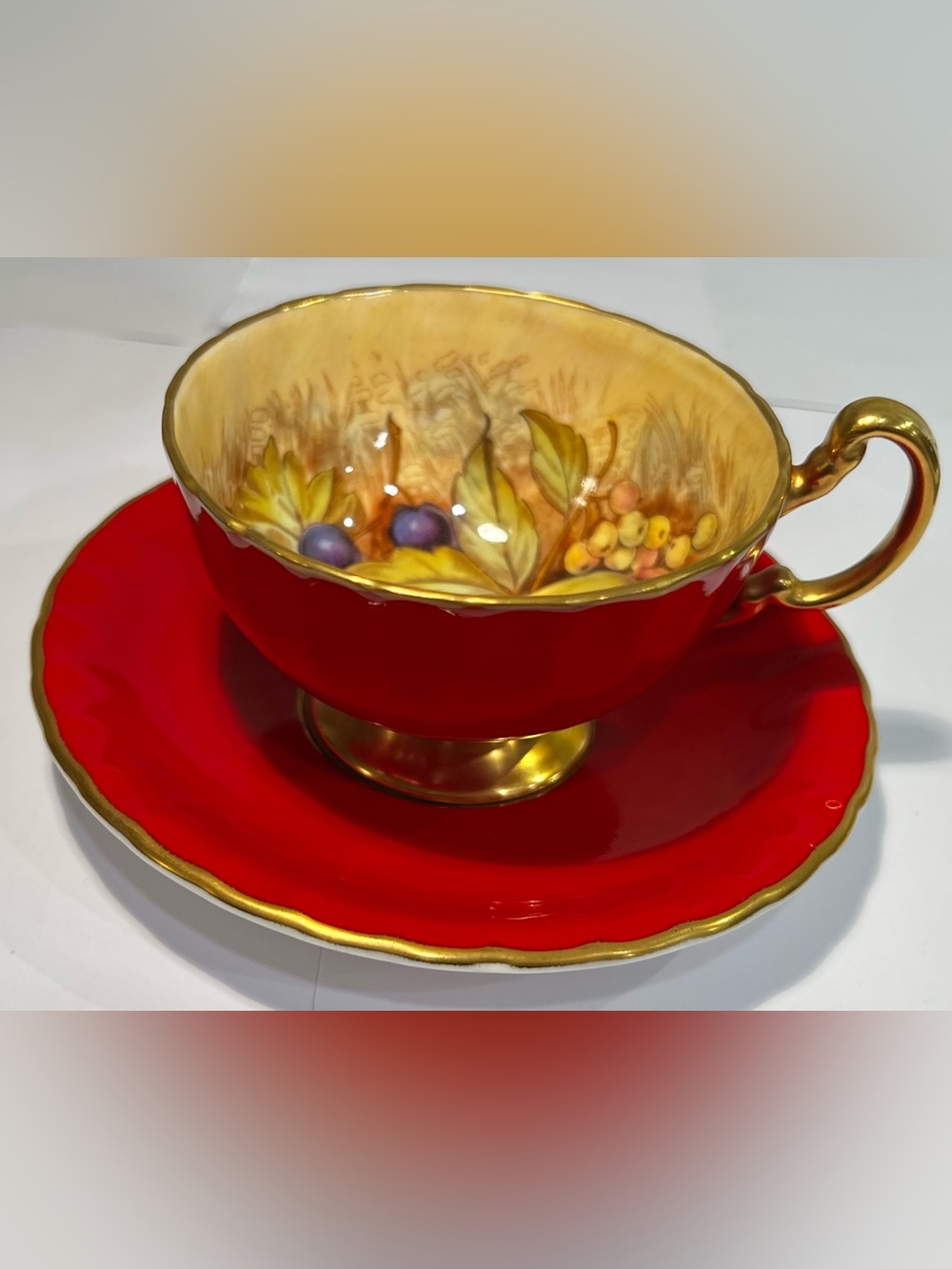 ✨Aynsley Orchard Fruit 1034 Vintage UK Fine Bone China 24K Gold Tea Cup & Saucer